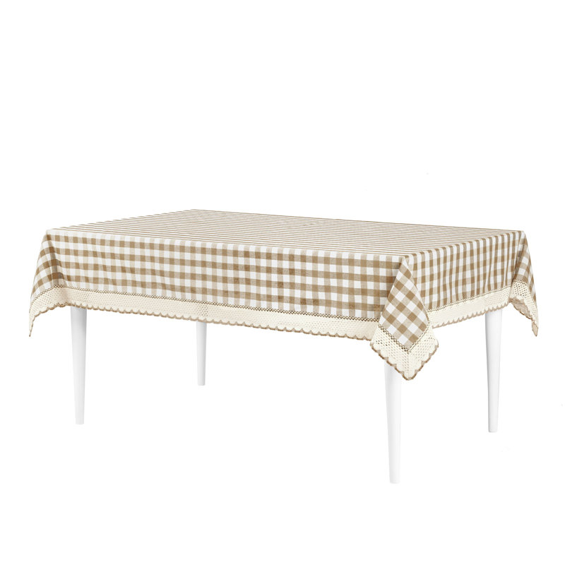 Linhart Checkered Cotton Blend Tablecloth, 104" x 60", Taupe