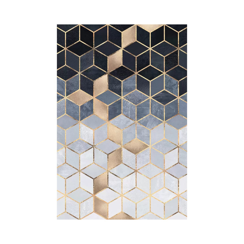Soft Blue Gradient Cubes, Rectangular by Elisabeth Fredriksson - Print on Canvas, Black Floater Framed