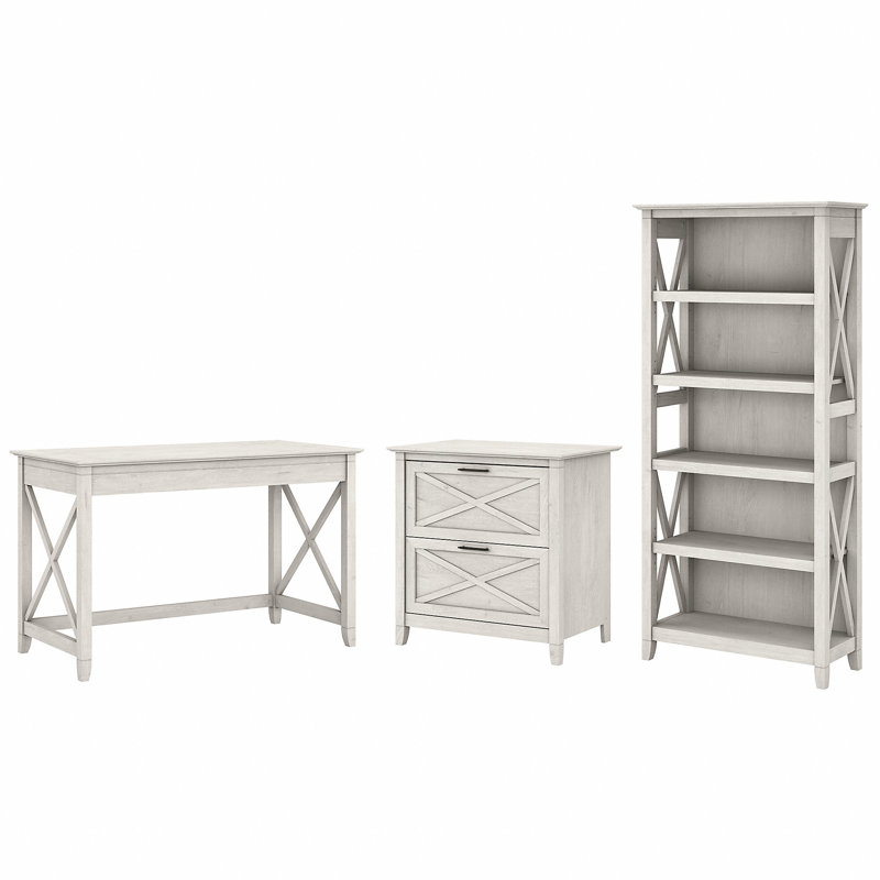 Huckins 3 Piece Writing Desk Office Set, Linen White Oak