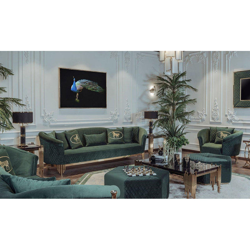 3 - Piece Velvet Living Room Set, Green Velvet