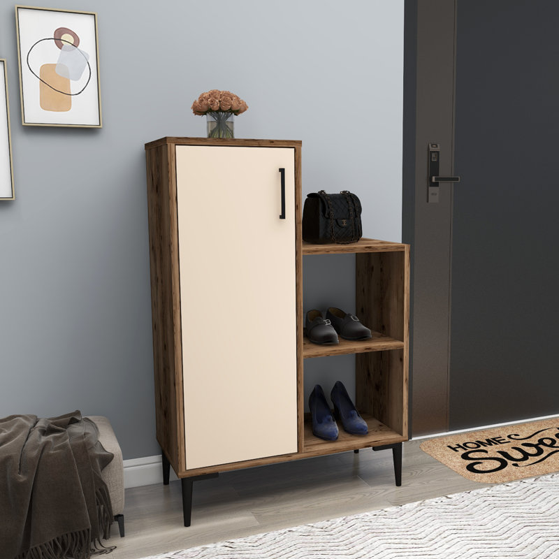 6 Pair Shoe Rack, Light Brown/Beige