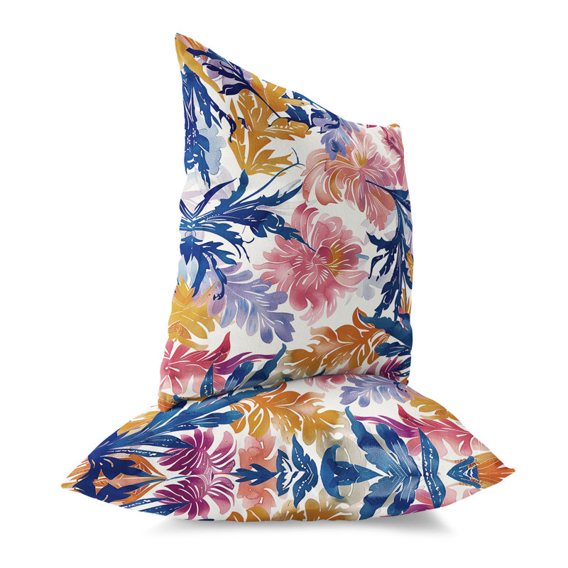Coussin décoratif intérieur / extérieur Serendipity Blooms, H 20 po x l 20 po, Bleu / Rose