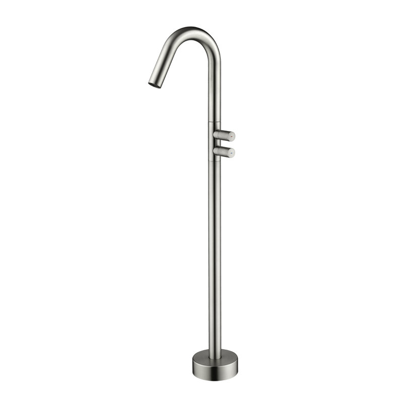 Freestanding Bathtub Faucet Set Single Handle Floor Mount Tub Filler Free Standing Tub Faucet, Brushed Nickel