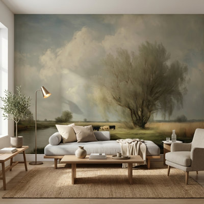 Papier peint paysage, arbre, décoration murale amovible