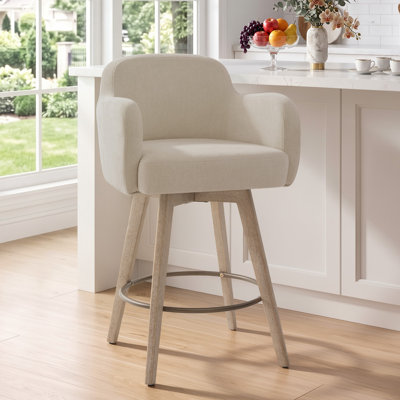 Chenille Upholstered Swivel Bar Stools with Arm