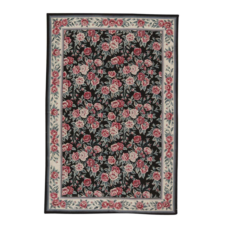 Tapis rouge / noir / vert noué à la main de haute qualité