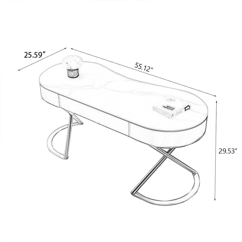 Bureau blanc avec 3 tiroirs blanc et gris, H 29,53 po x l 55,12 po x P 25,59 po