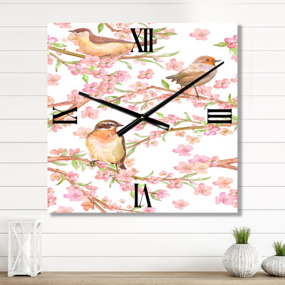 Branches of Flowering Almond and Lovely Birds - Traditional Wall Clock