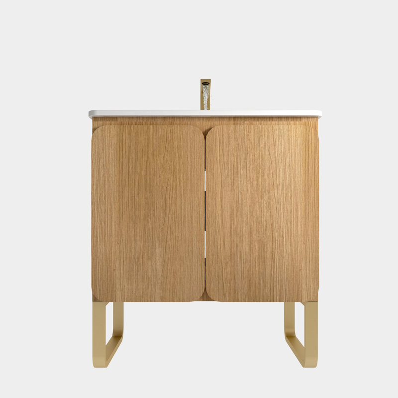 Évier de salle de bain moderne en céramique, généreux compartiments de rangement, meubles à fermeture silencieuse avec lavabo, rangement
