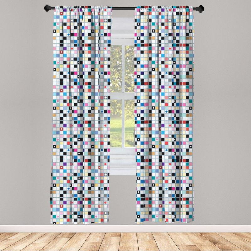 Grid Geometric Semi-Sheer Rod Pocket Curtain Panels, 28" x 84"
