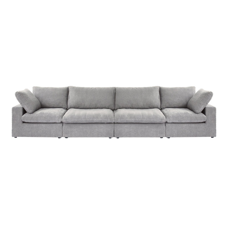 Canapé modulaire rembourré 4 places, Gris, 4, 23.23" H x 157.2" W x 39.3" D