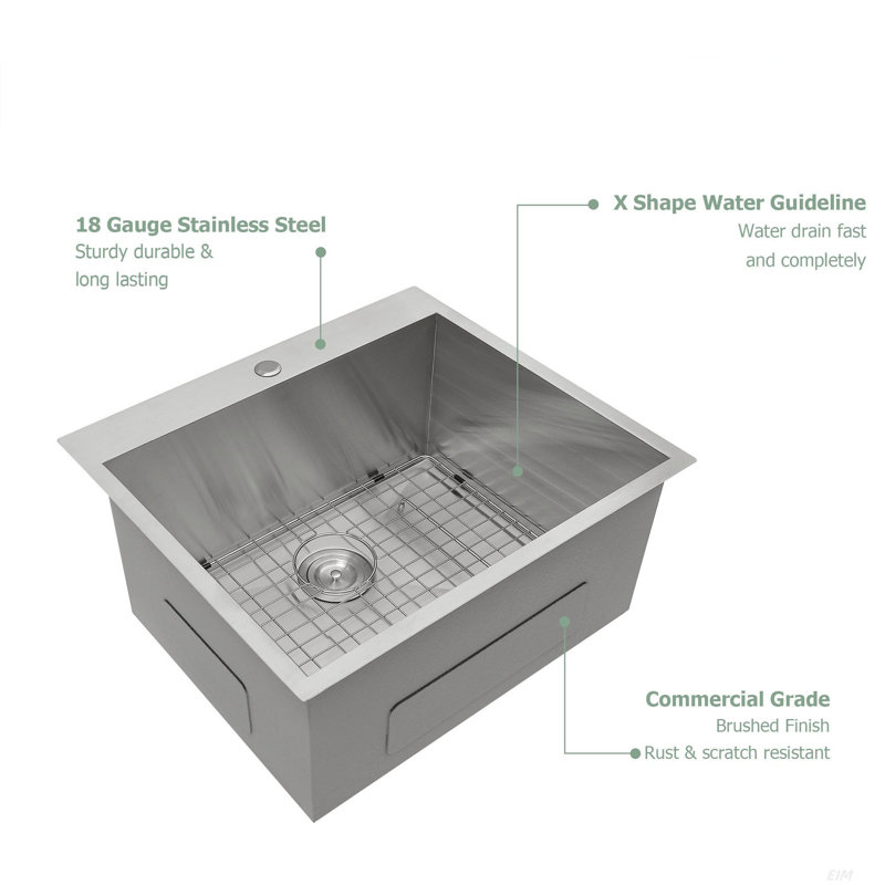 Évier de cuisine 25 po x 22 po x 12 po en acier inoxydable