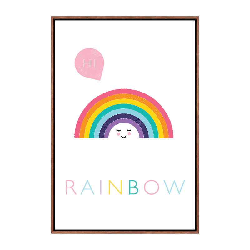 Rainbow - impression d'art graphique, Toile avec cadre brun, H 26 po x l 18 po x 1,5 po, Pas de tapis