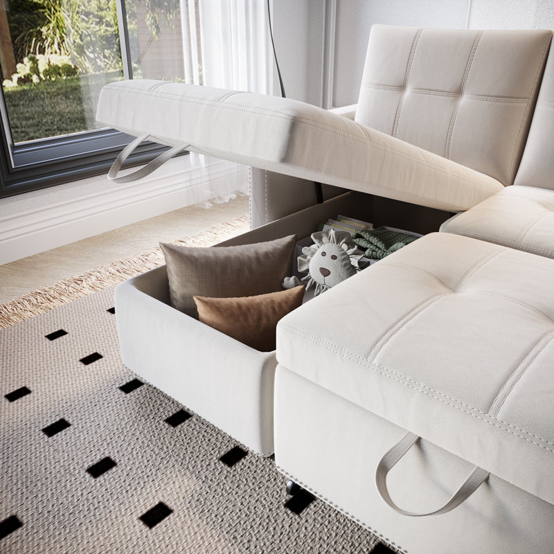 Canapé-lit rembourré 76,8 po, Velours beige