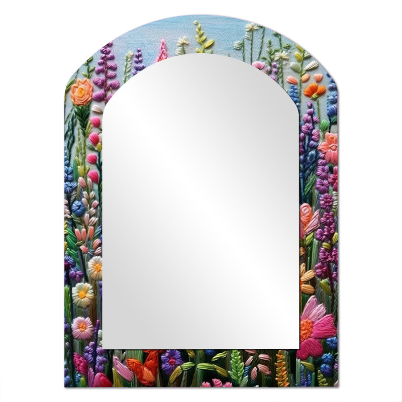 Miroir mural décoratif traditionnel à fleurs vibrantes, 34 po x 25 po
