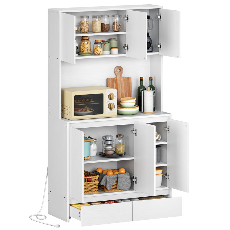 Armoire de cuisine avec station de charge, tablettes réglables et tiroirs roulants