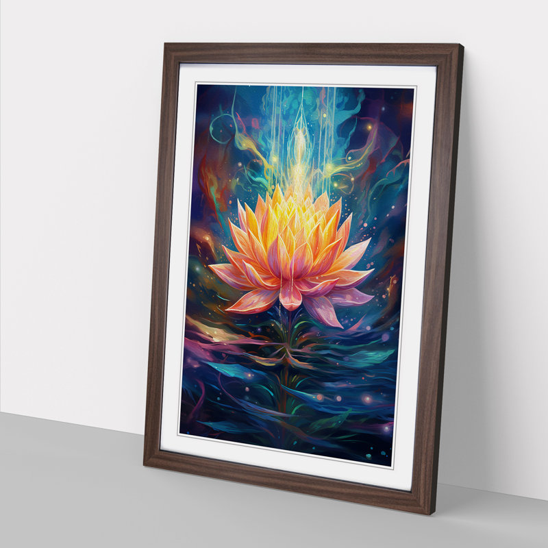 XYZ-FRM-V1223-4334 Lotus Flower Futurism No.2 - Single Picture Frame Print on Wood, Walnut, 34cm H x 25cm W x 2cm D