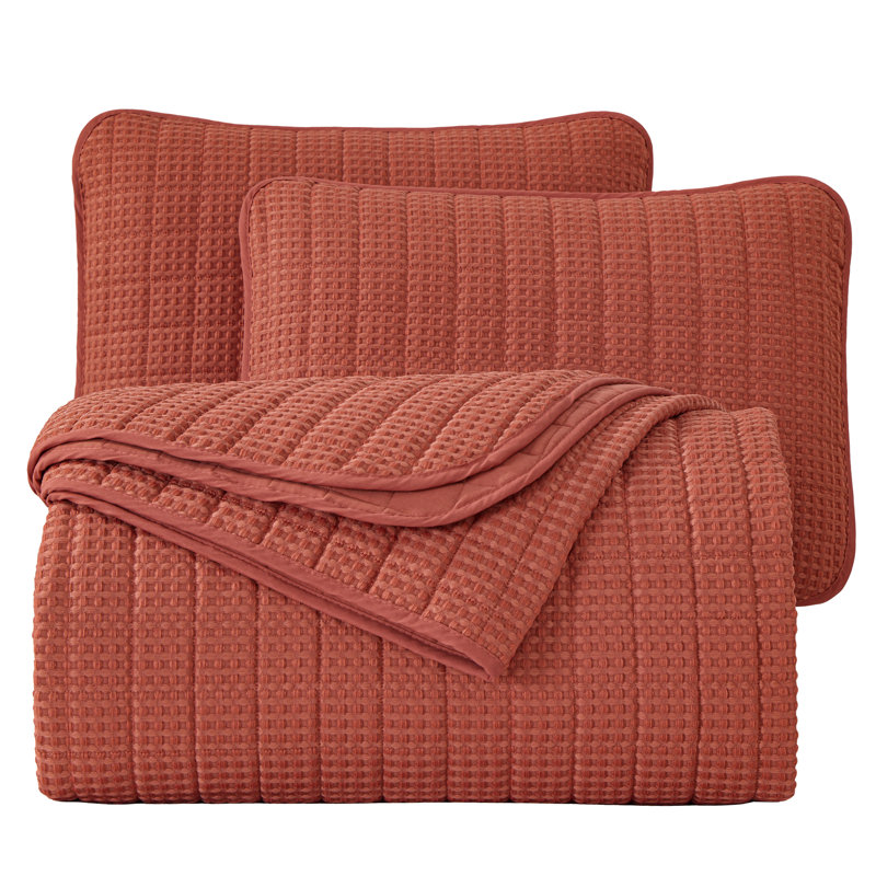 Wilmer Waffle Weave Textured Quilt Set, King, Terracotta