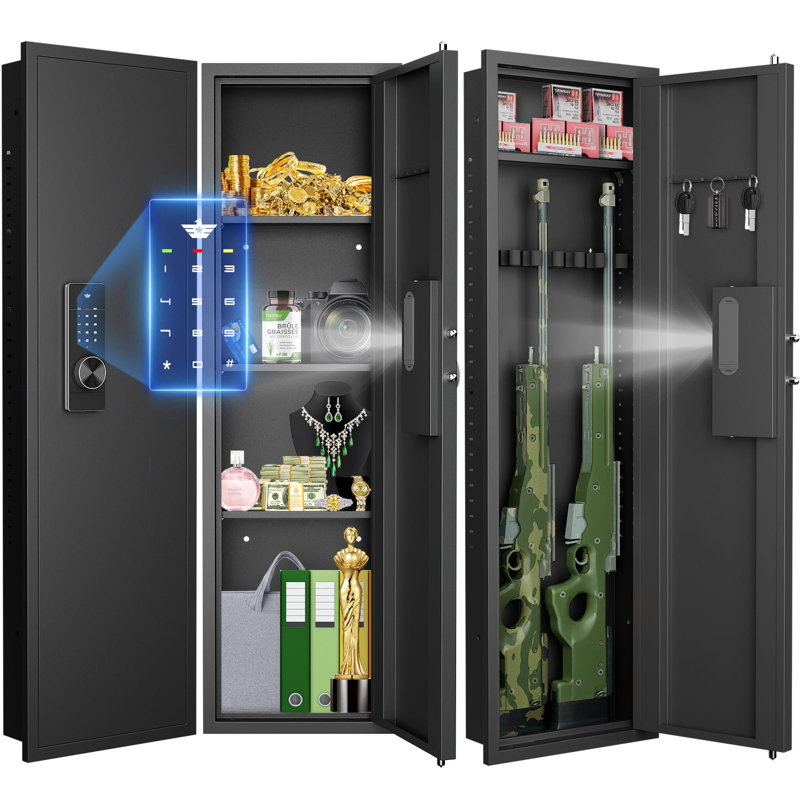 Wall Gun Safe, Digital Wall Safe Between The Studs With Dual Alarm & Mute Mode, Hidden Wall Gun Safe For Pistols With Adjustable Shelves