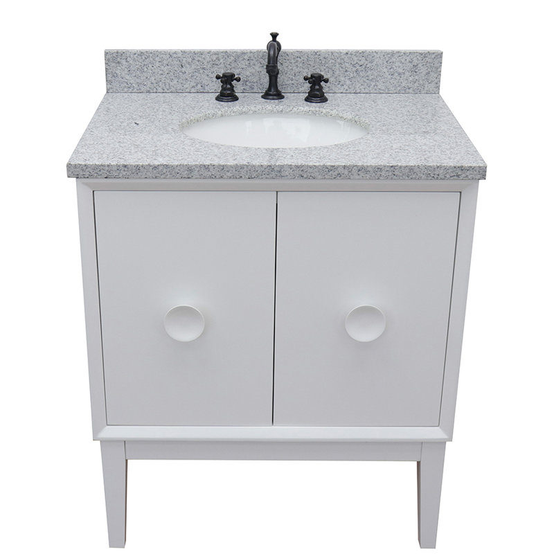 Crumley 31'' Single Bathroom Vanity with Top, White/Gray Granite
