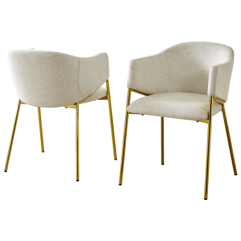 Chaises d'appoint en lin avec pieds chromés dorés, Beige
