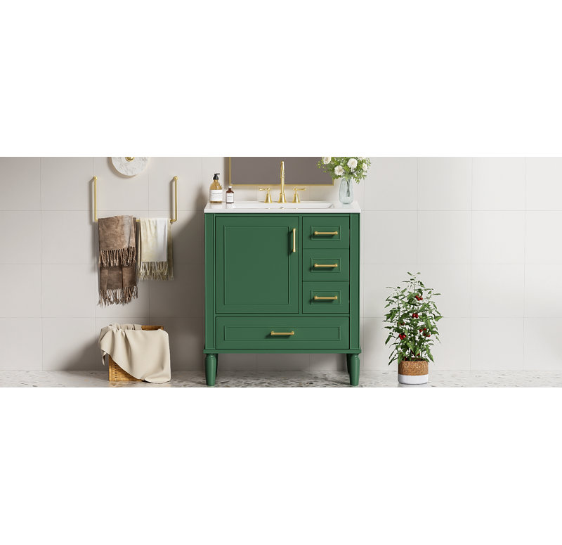 Meuble-lavabo 30 po avec lavabo en céramique, Vert