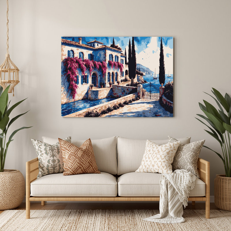 Art mural gris côtier de luxe méditerranéen, H 132 po x l 168 po x P 0,05 po
