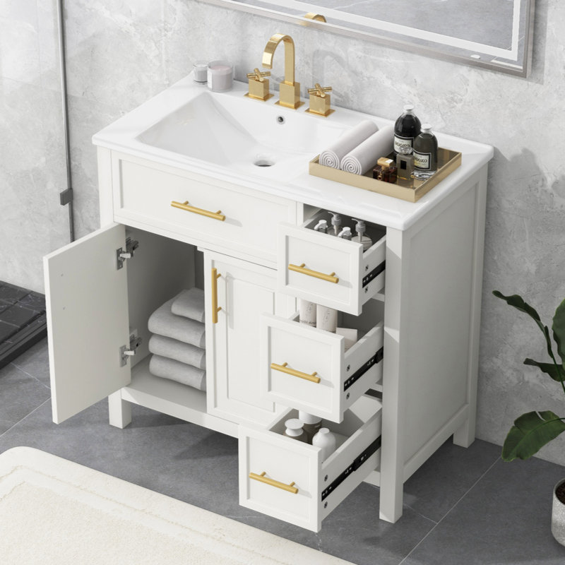 Meuble-lavabo simple 36 po avec plateau en céramique Sonas