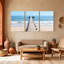 Plage, plage, jetée, océan, ciel, vagues de sable, horizon, bleu, ensemble de 3 impressions sur toile-126539056