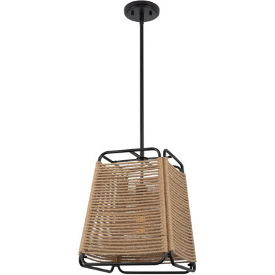 15" Modern Chic Pendant Light + Rattan Style Frame, Black Finish