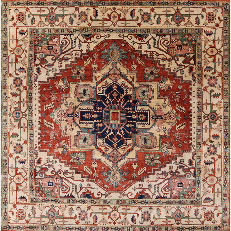 Tapis oriental orange / brun, Carré 5 pi