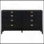 Commode Jack, 8 tiroirs, poignées en métal doré, bois noir brossé