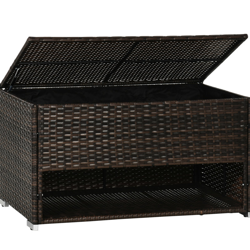 Deck Box: Store Seasonal Clothes. Brown, Hydraulic-Assisted Lift Box For Outdoor : Easy To Open With Hydraulic Spring. Pe , Brown