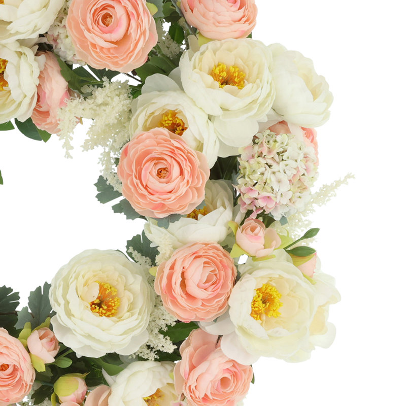 24" Spring Wreath with Peonies and Ranunculus