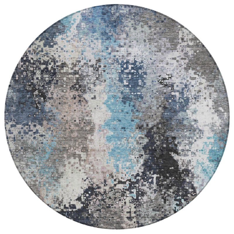 Machine Washable Indoor/Outdoor Boruta ACN2242 Abstract Rug, Round 8'