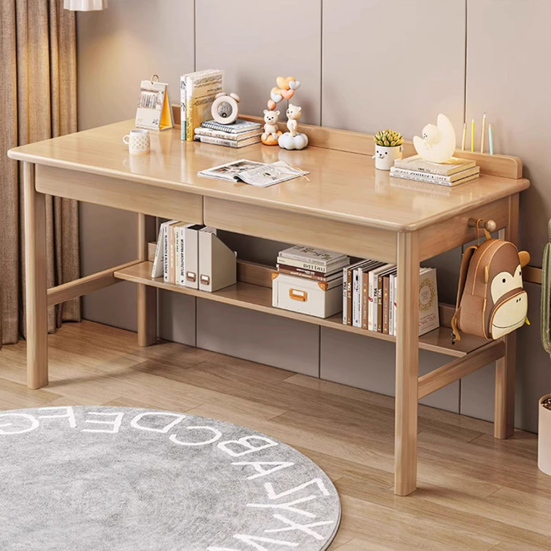 Bureau rectangulaire en bois massif avec 2 tiroirs Burlywood, H 29,53 po x l 55,12 po x P 23,62 po