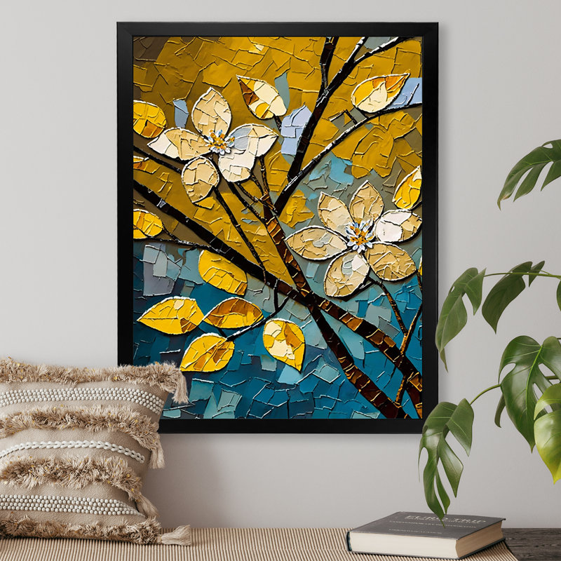 «Bright Blossoming Minimal Wildflowers IV», reproduction d'un seul cadre photo sur toile, Impression noire sur toile encadrée