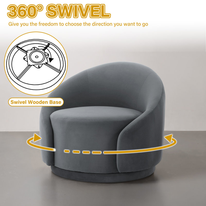 Aunna 89.2Cm Wide Swivel Barrel Chair, Grey Cotton