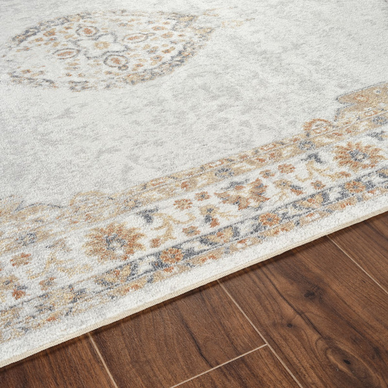 Traditional Washable Rug, Bordered Floral Anti-Slip Rug For Living Room, Dining Room, Bedroom, Rectangle 160 x 213 cm