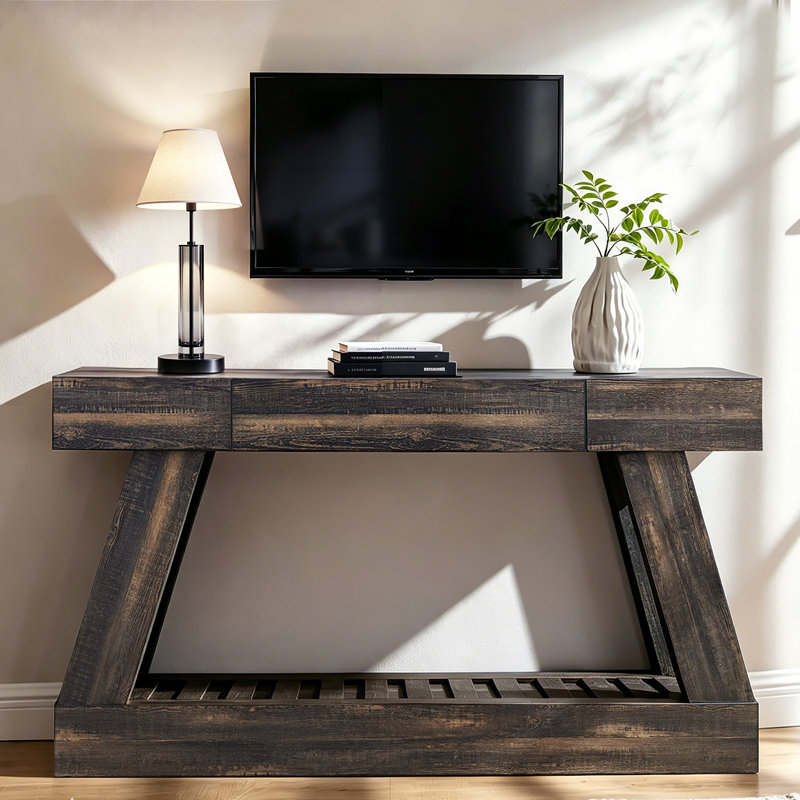60" Farmhouse Console Table with Drawers for Hallway Living Room as Entryway Table and Sofa Table, Dark Rustic Oak