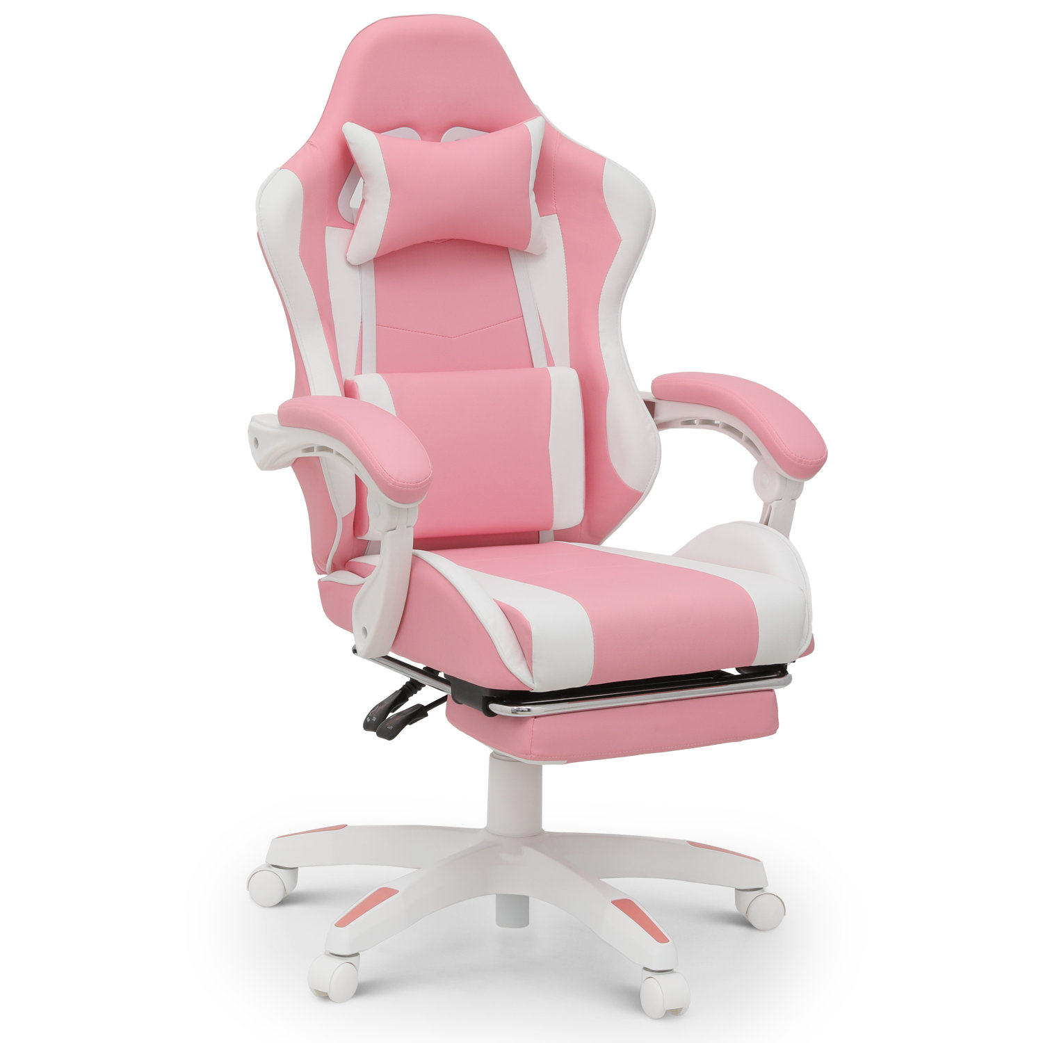 Adults Ergonomic Racing Style High Back Computer Chair with Footrest Headrest and Lumbar Support Kiso Inc Color: Pink