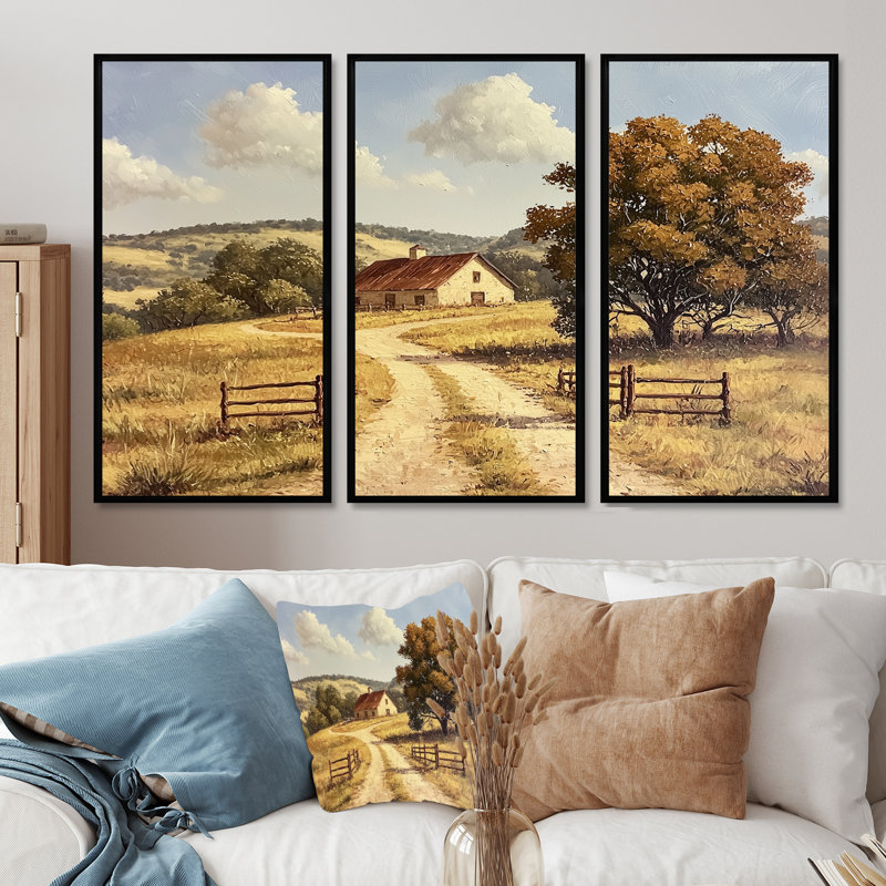 Texas Ranch Horizon II - ensemble d'art mural Texas, H 28 po x l 36 po, Reproduction avec cadre flottant, Noir