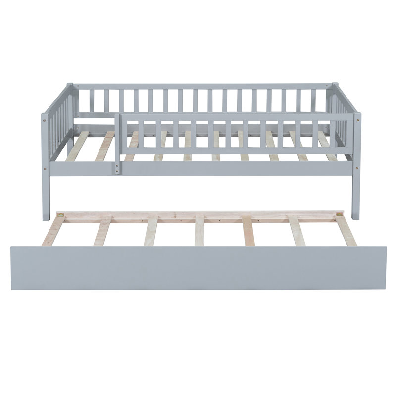 Lit de jour simple avec lit gigogne et garde-corps gris - Option de chambre à coucher moderne et confortable, Gris