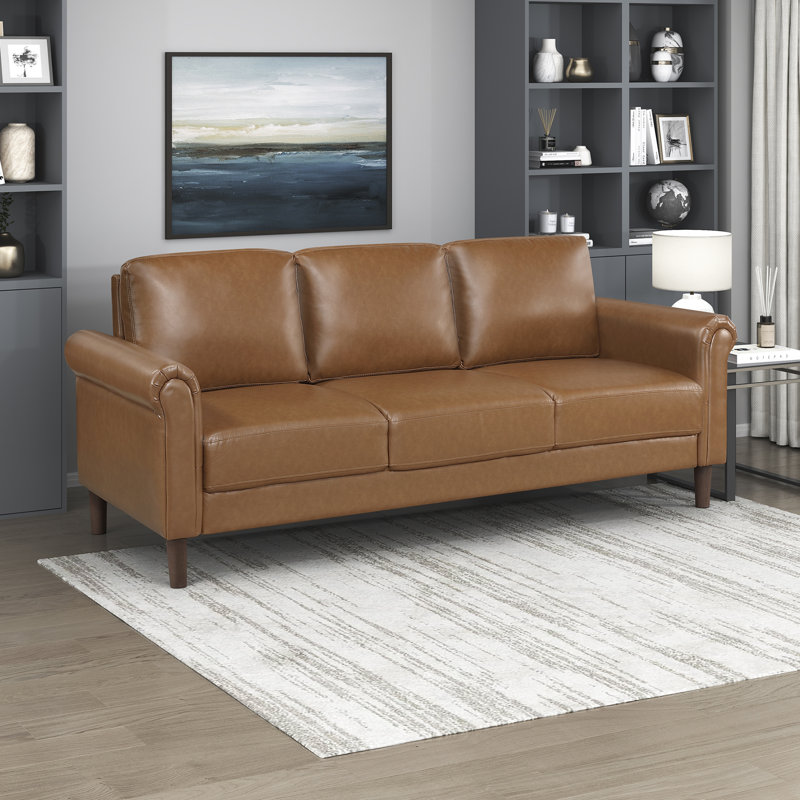 79" W Rolled Arms UpholsterStandard Sofa with Plywood Frame, Brown