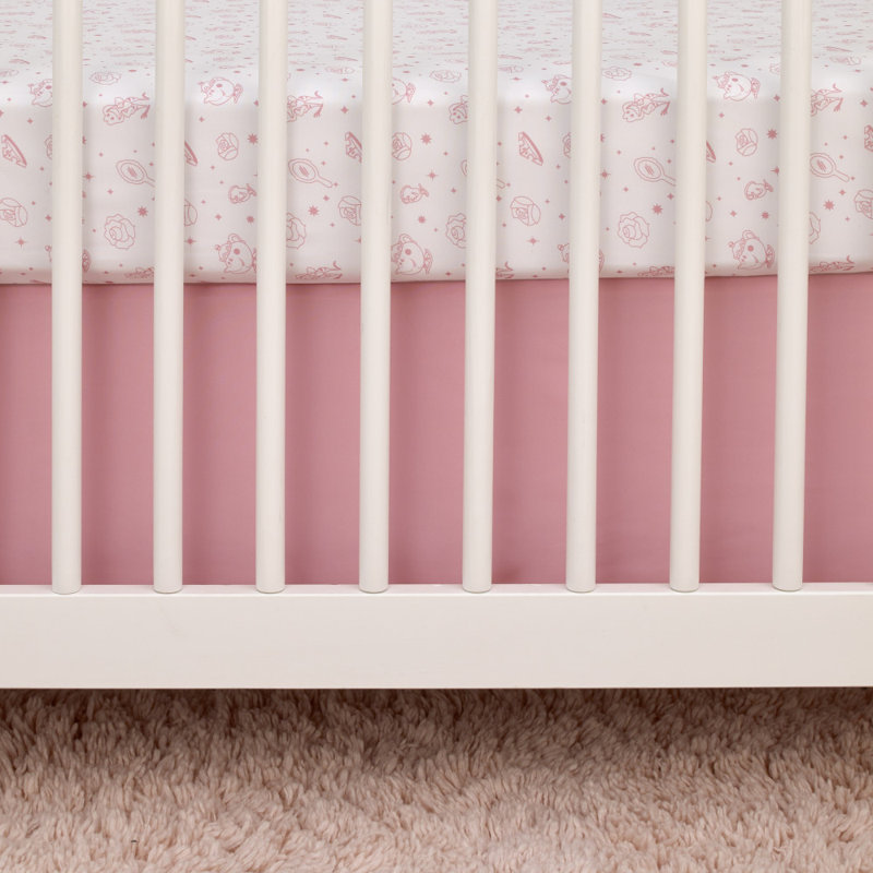 White and Pink Princess Print Toddler Crib Sheet
