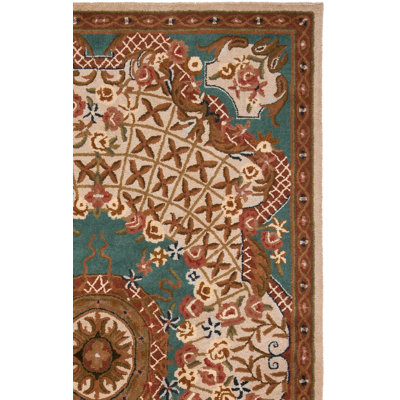 Tapis ivoire / bleu clair en laine touffeté à la main Amina