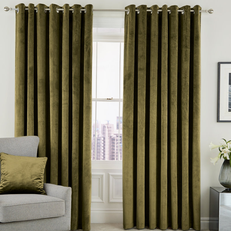 Escala Eyelet Room Darkening Curtains, Olive, Width 167 x Drop 228 cm