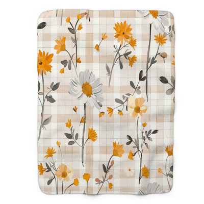 Checkered Bloom - 1 Piece Premium Sherpa Blanket