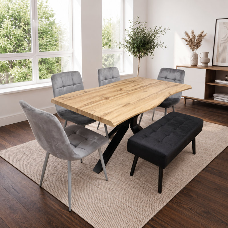 6 -Person Dining Set, 75cm H x 117cm W x 77cm D, Grey/Black