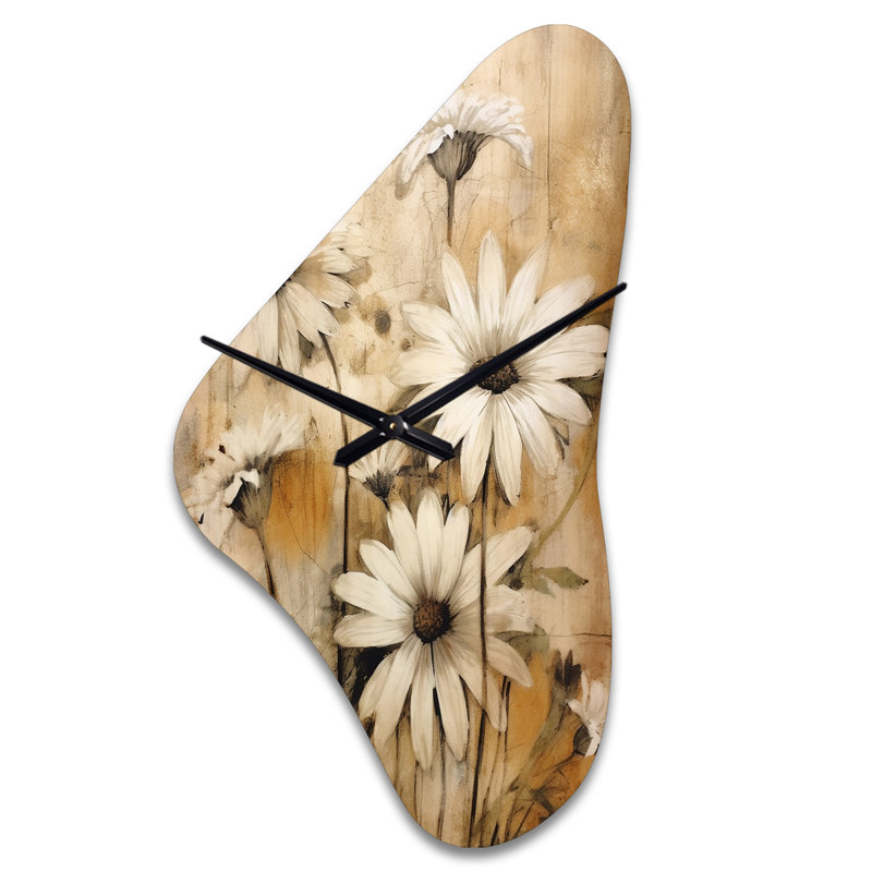 Horloge murale Meridy Vintage Brown Daisies Flower I - Floral, Médium